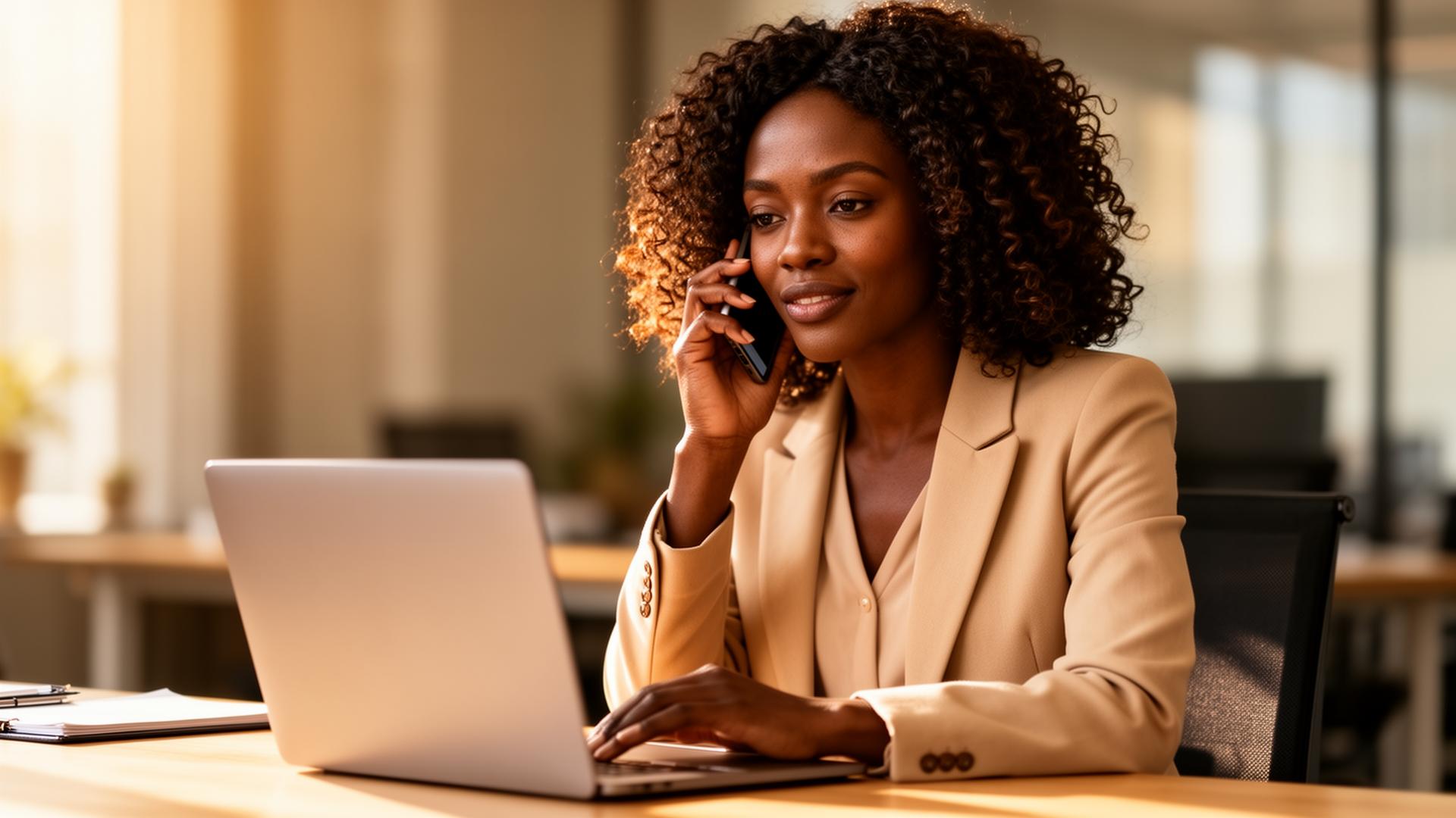 Femme souriante au téléphone